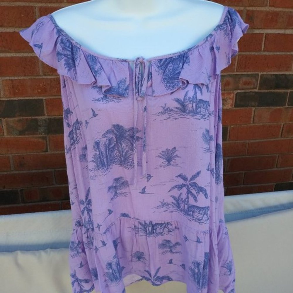 a.n.a Ruffled Top Shirt Boat Neck - Picture 2 of 5